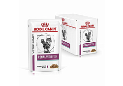 Royal Canin Renal with Fish Ветеринарный влажный корм (Консервы-Паучи) Роял Канин Ренал для кошек для поддержания функции почек с Рыбой (цена за упаковку) 85г х 28шт