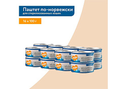Мнямс Delicatesse Влажный корм Консервы для Cтерилизованных кошек Паштет по-норвежски Лосось с яблоком (цена за упаковку) 100г х 16шт