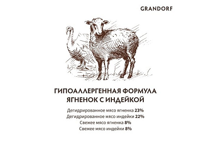 Grandorf Kitten Lamb & Rice Сухой корм Грандорф Низкозерновой для Котят Ягненок Индейка 8 кг