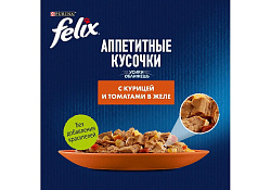 FELIX АППЕТИТНЫЕ КУСОЧКИ Влажный корм Паучи Пурина Феликс Аппетитные кусочки для взрослых кошек с курицей и томатами (цена за упаковку) 75г х 26шт