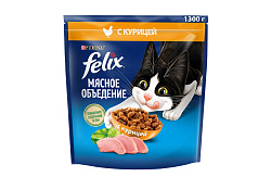 FELIX МЯСНОЕ ОБЪЕДЕНИЕ Сухой корм Пурина Феликс Мясное объедение для взрослых кошек с курицей 1,3 кг
