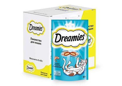 Dreamies Лакомство Дримис для кошек Подушечки с Лососем 60 г