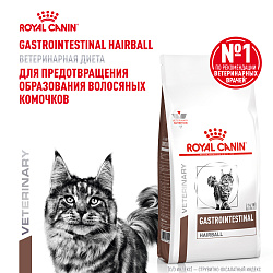 Royal Canin Gastrointestinal Hairball (Гастроинтестинал Хэйрболл) Корм для взрослых кошек при нарушениях пищеварения, сухой диетический, 2 кг