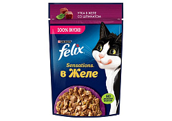 FELIX SENSATIONS Влажный корм Паучи Феликс Сенсейшенс в желе для взрослых кошек с уткой (цена за упаковку) 75г х 26шт