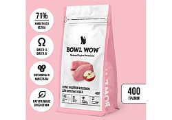 BOWL WOW Сухой корм Боул Вау для Взрослых кошек с Индейкой и яблоком 400 г