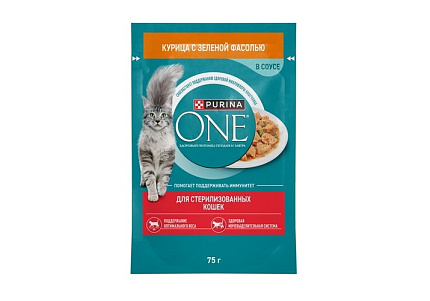 PURINA ONE STERILISED Влажный корм Паучи Пурина УАН для взрослых стерилизованных кошек с курицей (цена за упаковку) 75г х 26шт