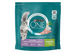 PURINA ONE SENSITIVE Сухой корм Пурина УАН для взрослых кошек при чувствительном пищеварении с индейкой 1,5 кг