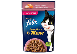 FELIX SENSATIONS Влажный корм Паучи Феликс Сенсейшенс в желе для взрослых кошек с лососем (цена за упаковку) 75г х 26шт