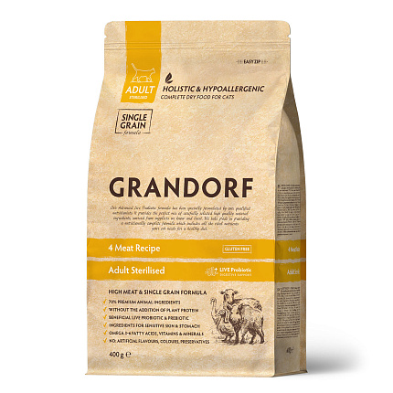 GRANDORF CAT 4 Meat PROBIOTIC STERILISED (4 мяса c пробиотиками для стерилизованных кошек) 400 гр.