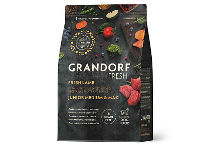 Grandorf Fresh Junior Med & Maxi Lamb & Sweet Potato Сухой Беззерновой корм Грандорф для Юниоров Средних и Крупных пород Ягненок батат 10 кг