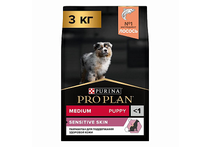 PRO PLAN OPTI DERMA Сухой корм ПРО ПЛАН для щенков средних пород при чувствительной коже с лососем 3 кг