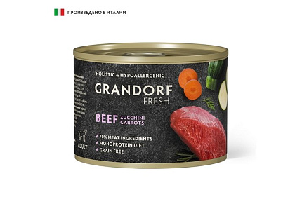 Grandorf Fresh Dog Beef Zucchini Carrots Pate Консервы Грандорф для собак Паштет из говядины с цукини и морковью (цена за упаковку) 200 г х 6 шт
