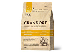 Grandorf Holistic & Hypoallergenic Sterilized Probiotic 4 meat Сухой корм Грандорф Низкозерновой с Живыми Пробиотиками для Стерилизованных кошек 4 вида Мяса 8 кг