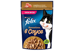 FELIX SENSATIONS Влажный корм Паучи Феликс Сенсейшенс в соусе для взрослых кошек с индейкой (цена за упаковку) 75г х 26шт