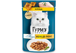 Гурмэ Перл Влажный корм Паучи Пурина Гурмэ Желе Де-Люкс для взрослых кошек с курицей (цена за упаковку) 75г х 26шт
