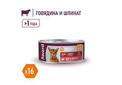 Award Adult Влажный корм Авард для взрослых кошек Паштет из Говядины со шпинатом (цена за упаковку) 100г х 16шт