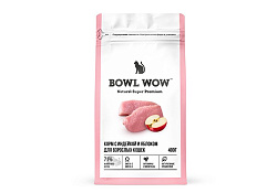 BOWL WOW Сухой корм Боул Вау для Взрослых кошек с Индейкой и яблоком 400 г