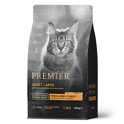 Premier Cat Lamb&Turkey ADULT LARGE (Свежее мясо ягненка с индейкой для кошек крупных пород) 400 г