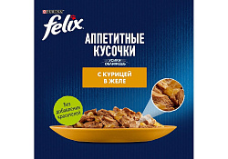 FELIX АППЕТИТНЫЕ КУСОЧКИ Влажный корм Паучи Пурина Феликс Аппетитные кусочки для взрослых кошек с курицей (цена за упаковку) 75г х 26шт