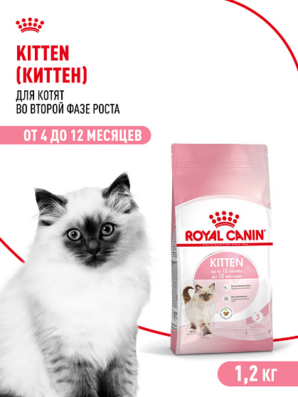 Royal Canin Kitten Корм сухой сбалансированный для котят в период второй фазы роста до 12 месяцев, 1,2 кг