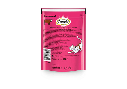 Dreamies Лакомство Дримис для кошек Подушечки с Говядиной 140 г