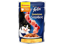 FELIX SENSATIONS СУПЕРВКУС Влажный корм Паучи Пурина Феликс Супервкус для взрослых кошек с индейкой и ягодами в желе (цена за упаковку) 75г х 26шт