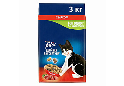 FELIX ДВОЙНАЯ ВКУСНЯТИНА Сухой корм Пурина Феликс для взрослых кошек с мясом 3 кг