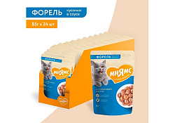 Мнямс Влажный корм Паучи для Красивой шерсти кошек Кусочки в соусе с Форелью (цена за упаковку) 85г х 24шт