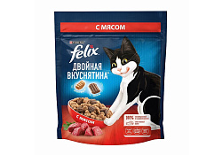 FELIX ДВОЙНАЯ ВКУСНЯТИНА Сухой корм Пурина Феликс для взрослых кошек с мясом 200 г