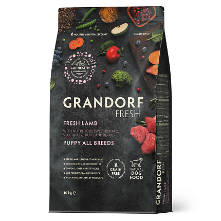 Беззерновой корм с живыми пробиотиками GRANDORF Fresh PUPPY Lamb & Sweet Potato (Свежее мясо ягненка с бататом для щенков) 10 кг