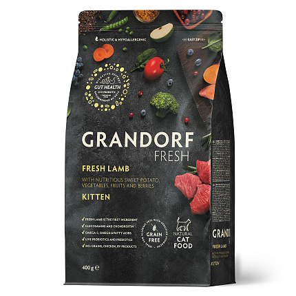 Беззерновой корм с живыми пробиотиками GRANDORF Fresh KITTEN Lamb & Sweet Potato (Свежее мясо ягненка с бататом для котят) 400 г