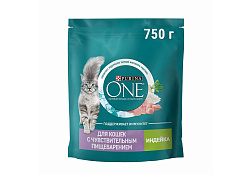 PURINA ONE SENSITIVE Сухой корм Пурина УАН для взрослых кошек при чувствительном пищеварении с индейкой 750 г