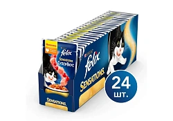 FELIX SENSATIONS СУПЕРВКУС Влажный корм Паучи Пурина Феликс Супервкус для взрослых кошек с индейкой и ягодами в желе (цена за упаковку) 75г х 26шт