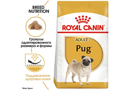Royal Canin Breed dog Pug Adult Сухой корм Роял Канин для взрослых собак породы Мопс старше 10 месяцев 1,5 кг