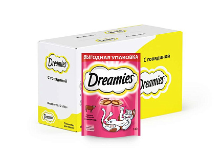Dreamies Лакомство Дримис для кошек Подушечки с Говядиной 140 г