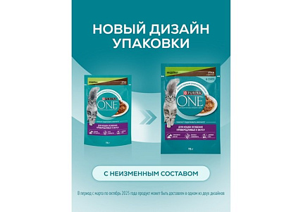 PURINA ONE Влажный корм Паучи Пурина УАН для кошек особенно привередливых к вкусу индейка утка с морковью (цена за упаковку) 75г х 26шт