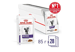 Royal Canin Neutered Maintenance Ветеринарный влажный корм (Консервы-Паучи) Роял Канин Ньютеред Мэйнтенэнс для Взрослых Кастрированных котов и Стерилизованных кошек в Соусе (цена за упаковку) 85г х 28шт